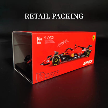 Bburago Ferrari SF23 Modelo de Carro F1 com Vitrine, Minha de Colecionador em Escala 1:43 de Carro de Corrida de Fórmula 1, Brinquedo de Figura Decorativa
