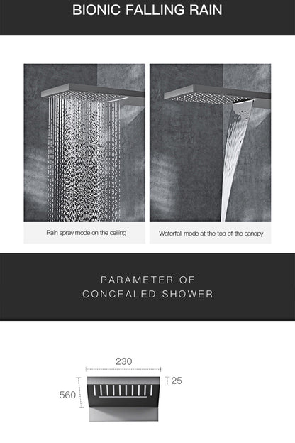 Luxury  black brass shower system wall-mounted LED digital display design Cold & hot dual-control 4-function ceiling shower Tap
