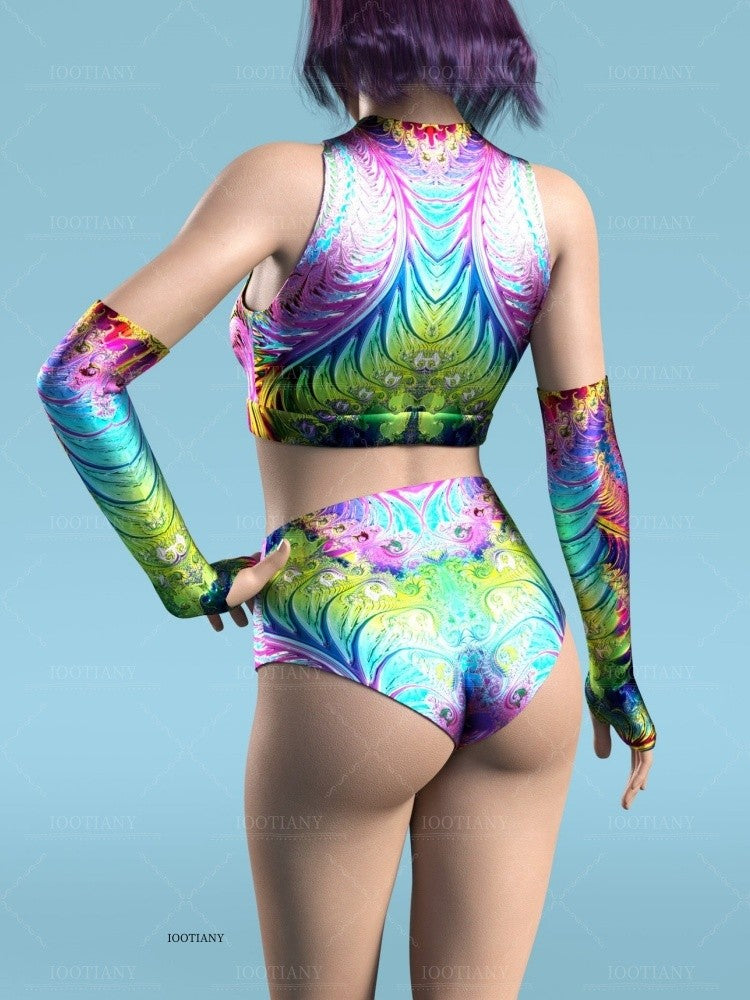 Adult Summer Role Play Bodysuit Women Sexy Hollow Sleeveless Blue Graffiti Art Swimsuit Carnival Party Stage Performance Clothes