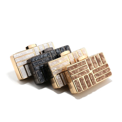 Acrylic Women Clutch Evening Bags Flap Luxury New Arrival Hollow Out Style Glitter Handbags Metal Chain Party Wedding Bridal Pro