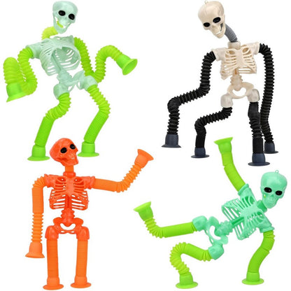 1-16PCS Fidget Toys Transformable Telescopic Toys Halloween Sensory Toys Kids Prize Suction Cups Skeleton Person Stretching Tube