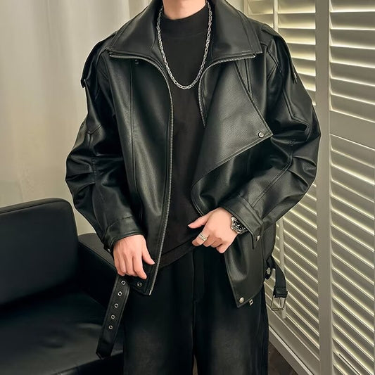 Spring and Autumn Retro PU Jacket Casual Zipper Locomotive Leather Clothes