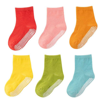 6 Pairs Baby Socks Spring Autumn Cartoon Weather Full Bottom Anti Slip Mid Tube Kids Boys Girls Socks