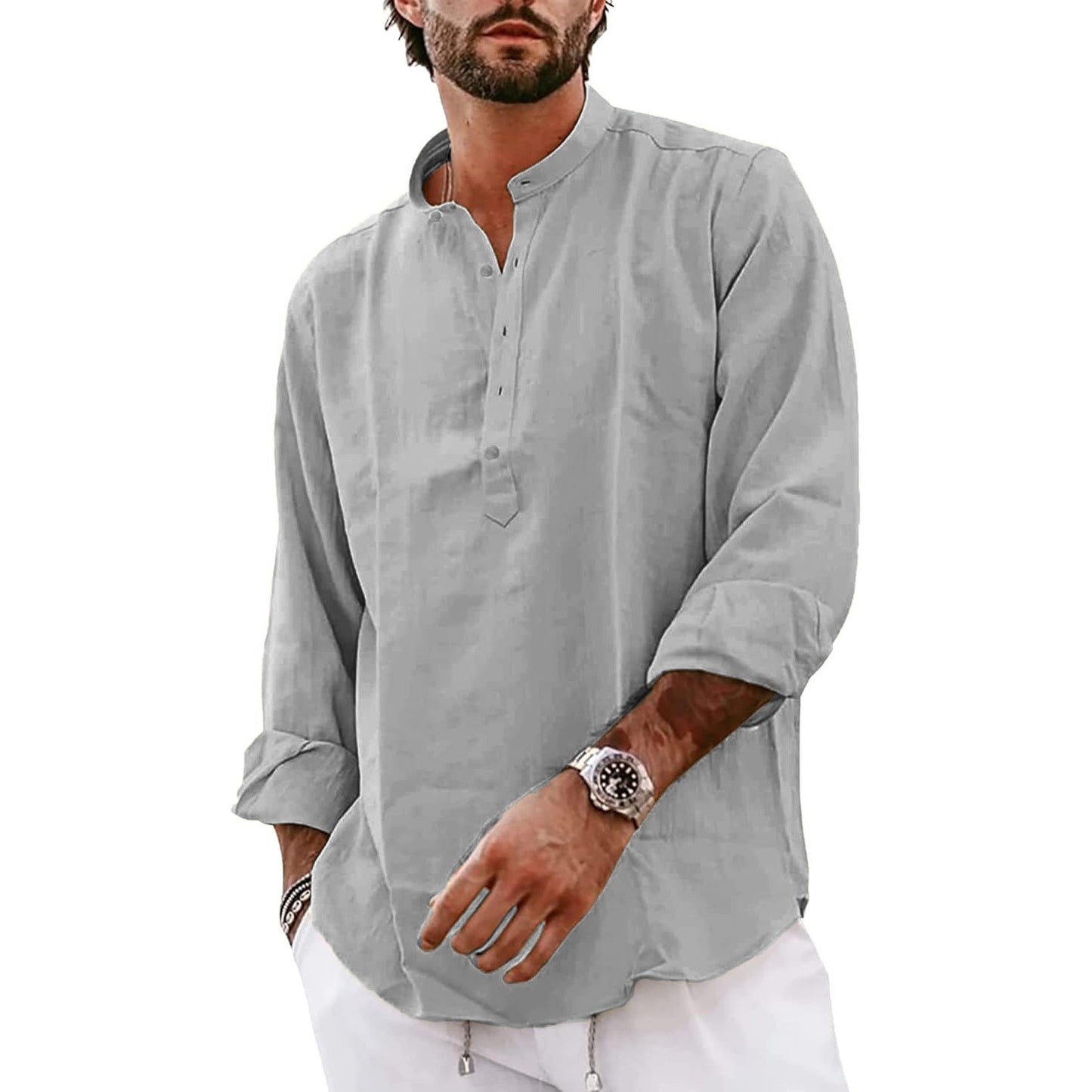 Streetwear Mens Cotton Linen Shirts Casual Lightweight Long Sleeve Henley Shirts for Men Beach Hawaiian Breathable T Shirts