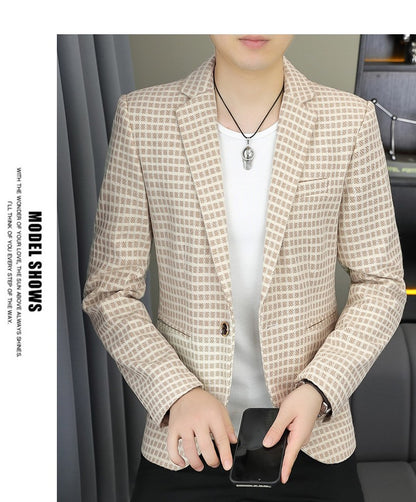 Blazer Men's Fashion Gentleman Business Outdoor Travel Plaid Slim-fit Korean Version of The Trend Handsome Youth Casual Blazer