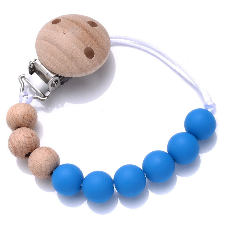 Handmade Beech Wood Baby Pacifier Chain Round Silicone Beads Infant Appease Soother Clips Anti-Drop Dummy Holder Nipple Clip