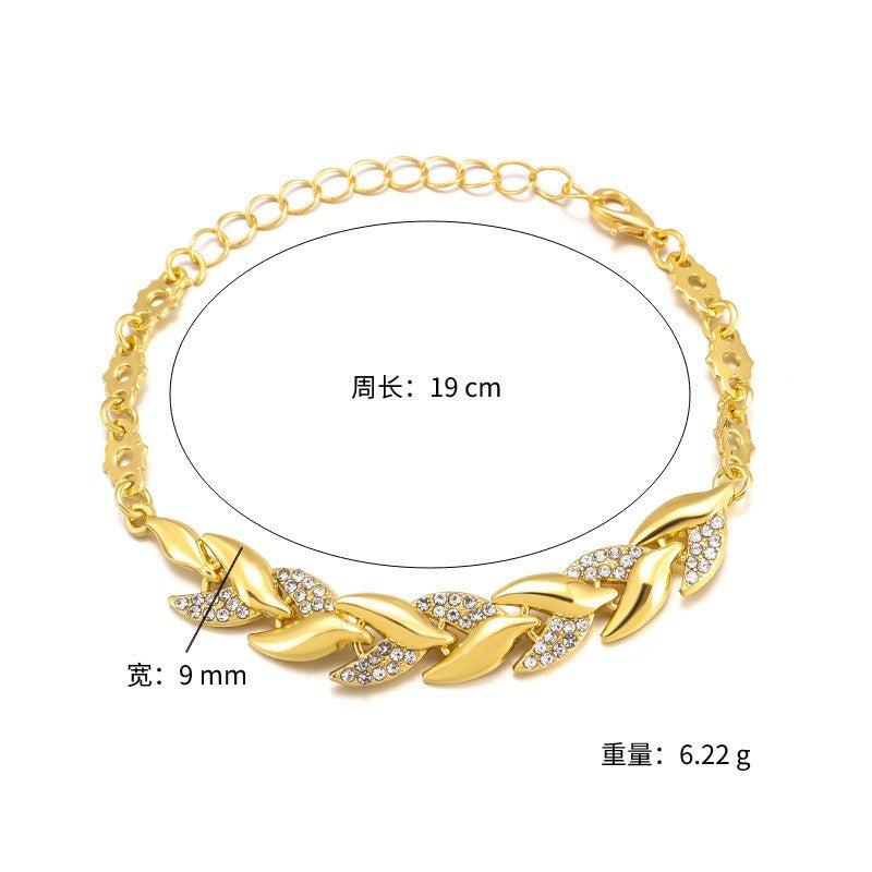 Pulseira de Luxo Love Folha Trançada com Cristais, Braceletes de Casamento para Mulheres, Presentes de Aniversário, Dia dos Namorados, Joias Estéticas