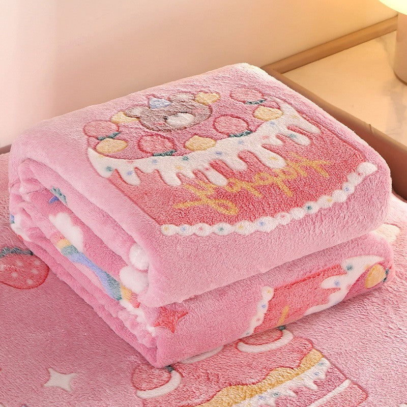 Cozy Floral Flannel Throw Blanket Soft Machine Washable All-Season Comfort with Cute Pink Strawberry Flower Design