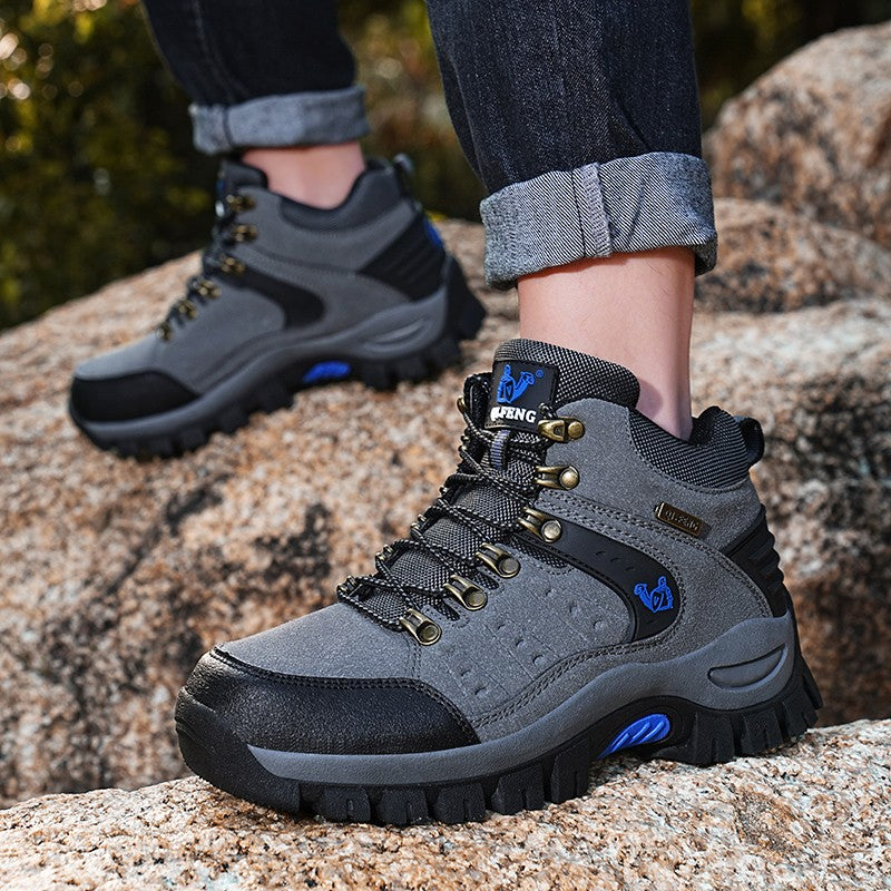 Botas Masculinas Clássicas Modernas para Tornozelo Botas de Caminhada Resistentes ao Desgaste em Camurça de Vaca Tênis de Caminhada Confortáveis Masculinos Sapatos Táticos