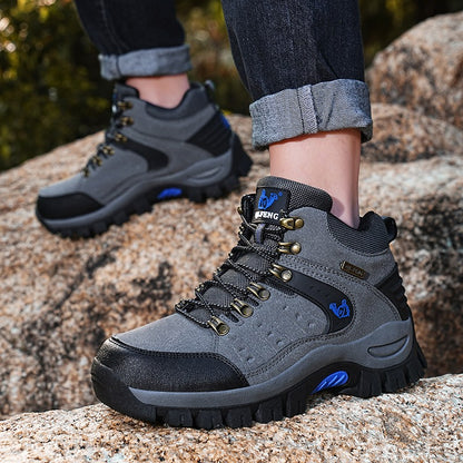 Botas Masculinas Clássicas Modernas para Tornozelo Botas de Caminhada Resistentes ao Desgaste em Camurça de Vaca Tênis de Caminhada Confortáveis Masculinos Sapatos Táticos