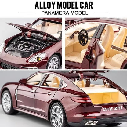 1:24 Scale Panamera Miniature Car Model Toys Alloy Diecast with 6 Doors Opened Pull Back Toy Vehicles for Kids Birthday Gift