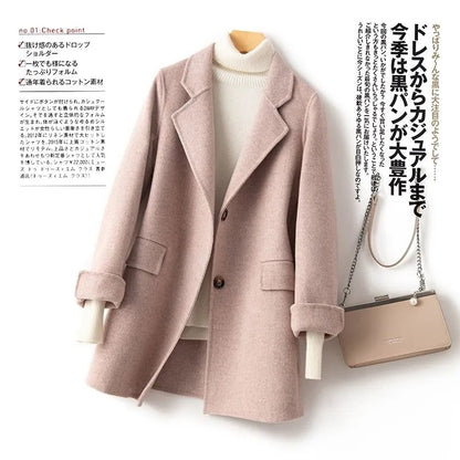 100% Pure Wool Woolen Coat Women 2025 Autumn Winter Suit Wool Overcoat Thin Cashmere Two-sided Jacket Suit Collar Outwear Female