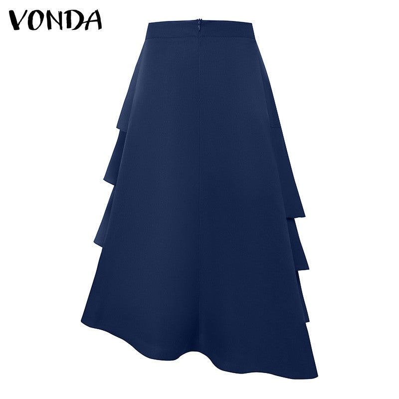 VONDA Plus Size Women Party Skirt 2024 Street High Waist Fashion Multi Layered Ruffled Hem Long Maxi Skirts Elegant Swing Bottom