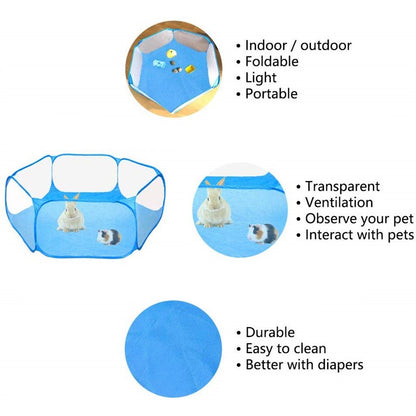 Cercado Portátil para Pequenos Animais Gaiola Transparente para Gatos e Cães Tenda Pet Cercadinho Dobrável Aberto Para Cães Hamsters Coelhos Porquinhos-da-Índia