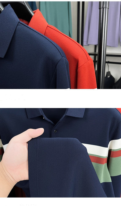 Classic fashion striped long sleeve polo shirt men's luxury brand letter printed business casual spring autumn new lapel T-shirt