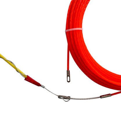 Passa-Fio de Fibra de Vidro 15m/30m/50m para Eletricista com Puxador de Cabo Elétrico e Rosqueador de Parede