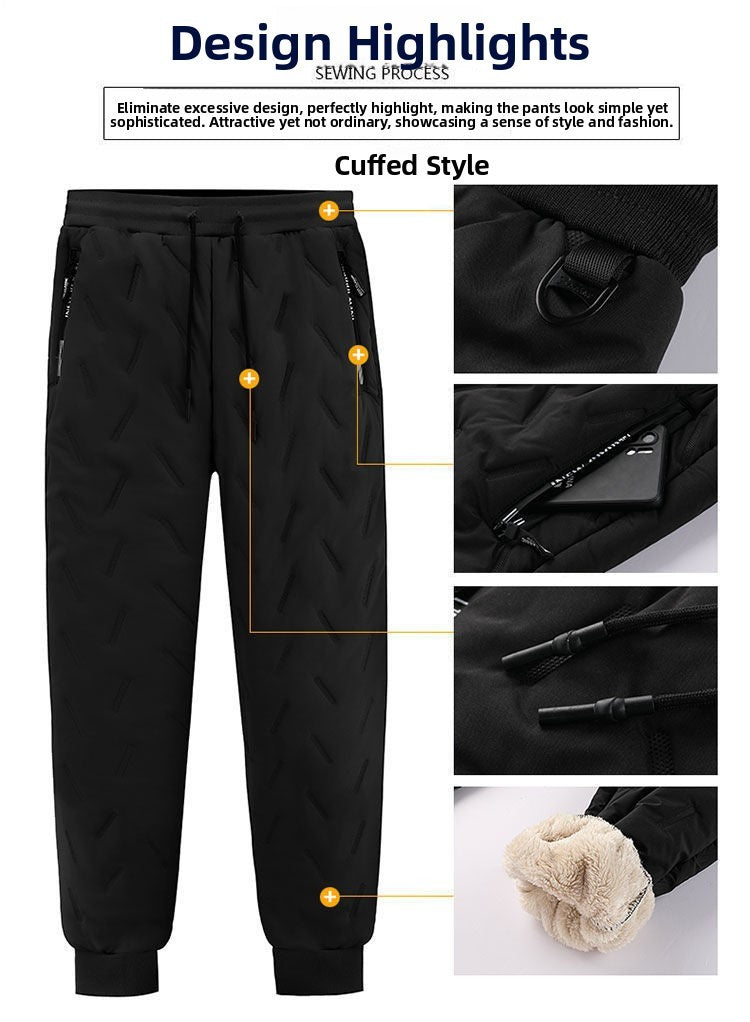 Men's Winter Thiened Fce Lined down Cotton Pants Casual Spor Long Trousers Loose Fit Warm Outerwear for Autumn And Winter