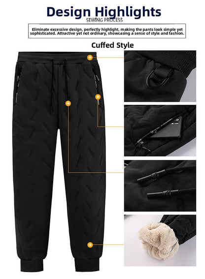 Men's Winter Thiened Fce Lined down Cotton Pants Casual Spor Long Trousers Loose Fit Warm Outerwear for Autumn And Winter