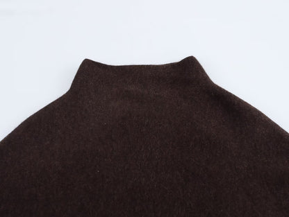 JNLEAOG Casaco de Gola Alta Assimétrica de Malha Feminina para Rua Elegante Fibra de Poliéster Outono Nova Chegada Design de Moda