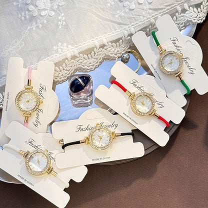 Ladies Colorful Nylon Pull-Style Bracelet Alloy Case Arabic Scale Printed Dial Christmas Quartz Watch Suitable for Holiday Gift