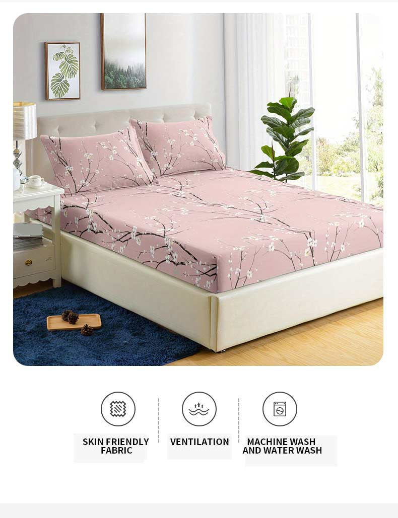 Conjunto de Lençol com Elástico Estampado 3 Peças (1 Lençol com Elástico + 2 Fronhas, Sem Enchimento)
