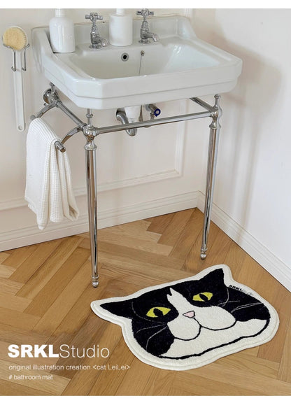 VIKAMA Cartoon Big Head Cat Floor Mats Waterproof Anti-Fouling Entrance Sofa Living Room Bedroom Home Decoration Carpet