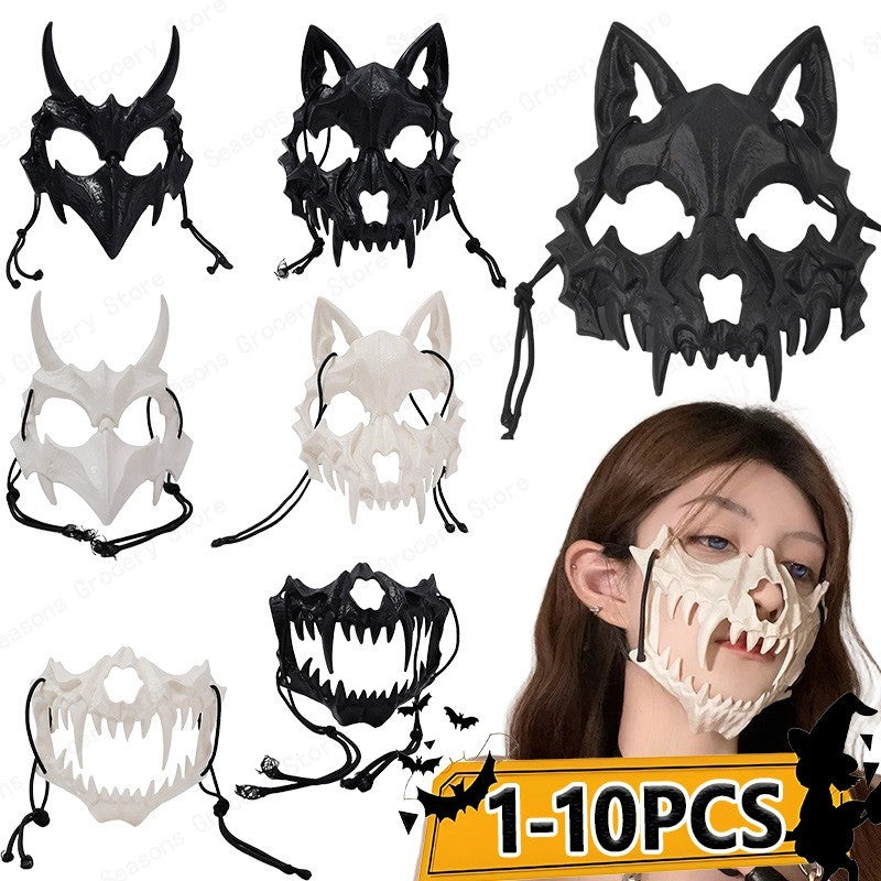 Halloween Half Face Mask Popular Dragon God Fierce Tiger Night Dog Man Wolf Costume Skull Performance Mask Mask Deadpool Terror