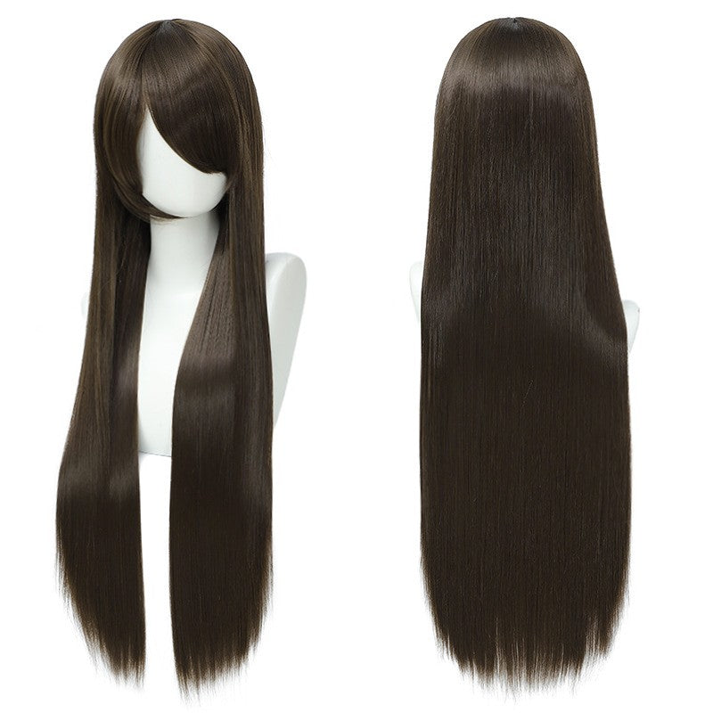 80cm Long Synthetic White Purple Cosplay Wigs Green Hair Straight Silver Wig Pink Hairpiece Lolita Wig with Bangs