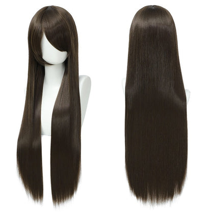 80cm Long Synthetic White Purple Cosplay Wigs Green Hair Straight Silver Wig Pink Hairpiece Lolita Wig with Bangs