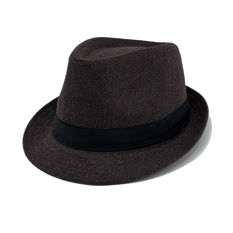 New Fashion Casual Topper for Men British Fashion Black Jazz Hat Wool Versatile Middle-aged Elderly Hat Elegent Trend Fedoras