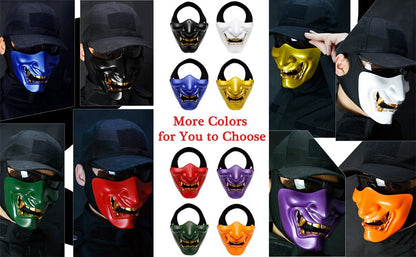 Bullsgetin Airsoft Half Face Mask - Evil Demon Monster Kabuki Samurai Hannya Oni Masquerade Ball, Party, Halloween, Cs War Game