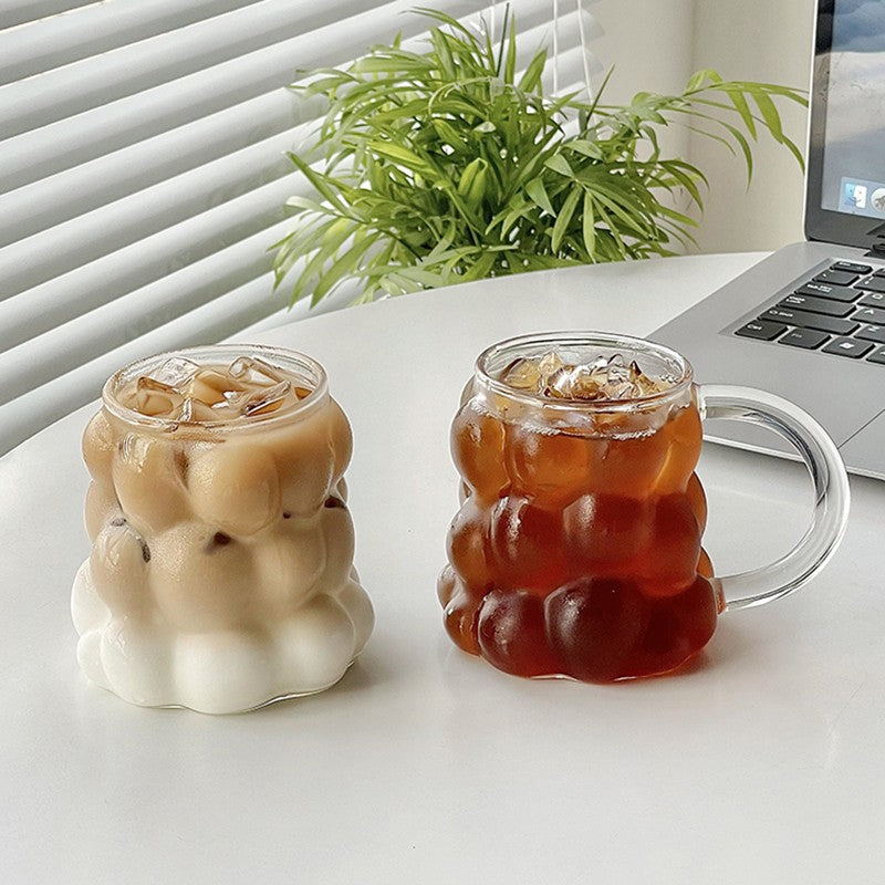 Copo de Vidro INS Copo Térmico Resistente ao Calor Transparente para Suco Leite Café Design Único Copo de Vidro Rosa 3D Copos de Água Utensílios de Bar