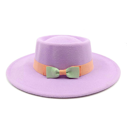 2022 new oversized edge flat top hat retro French felt hat outdoor sun hat women's big-brimmed fedora hat