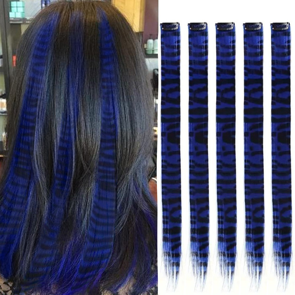 Faixa Sintética Estampada com Presilha Cabelo Colorido Longo Liso Pedaços de Cabelo com Presilha Extensões para Uso Diário ou Natal