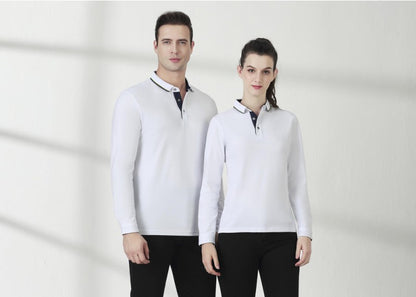 Cotton long sleeved T-shirt shirt polo shirt can print embroidered logo Spring and Autumn men's and women's work clothes