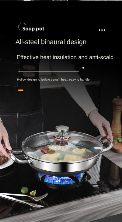 32cm Panela de Fritura em Aço Inoxidável 304, Antiaderente de Grau Alimentício, Fundo de Panela Tipo Colmeia, Panela Wok de Uso Geral para Fogão a Gás e de Indução