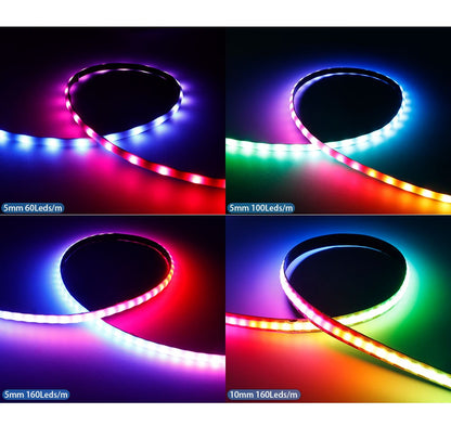 WS2812B Individually Addressable COB LED Strip 60 100 160Led/M High Density Flexible 5mm/10mm WS2812 RGBIC COB Light DC5V
