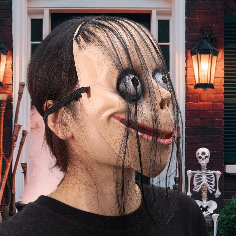 Funny Scary Halloween Mask Exaggerated Monster Face Mask Long Hair Spooky Cosplay Costume Accessory for Adults Party Deco Gift