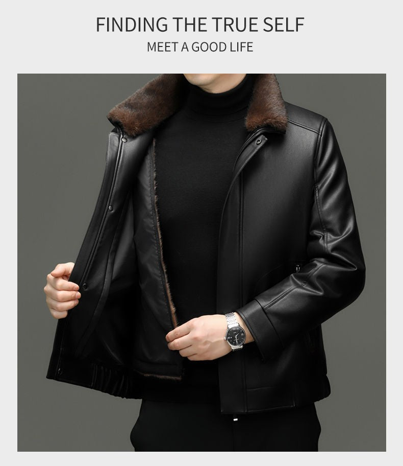 Outcoat Winter Faux Leather Jacket Detachable Golden Mink Fleece Inner Lining Top Layer Faux Deerskin One-piece Warm Men's Coat