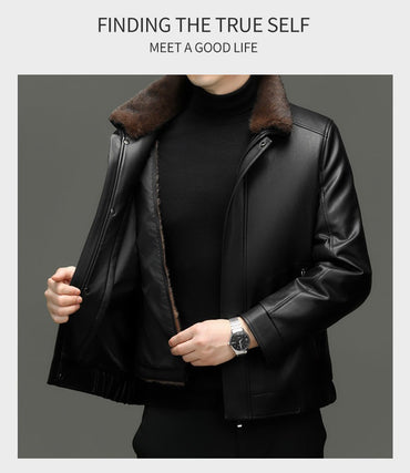 Outcoat Winter Faux Leather Jacket Detachable Golden Mink Fleece Inner Lining Top Layer Faux Deerskin One-piece Warm Men's Coat