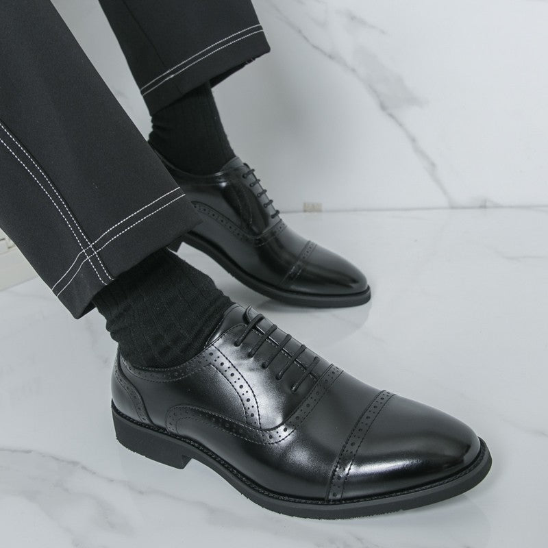 Men Oxford Shoes PU Solid Color Low Heel Classic Blok Carving Men Shoes Size 38-46