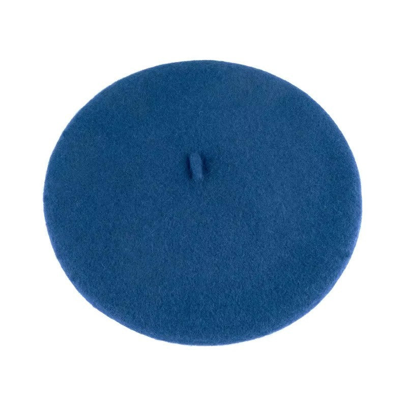 Boina de lã sintética quente de inverno feminina meninas artista francesa gorro chapéu vermelho preto roxo bege laranja Kawaii bonés de topo plano aquecedores