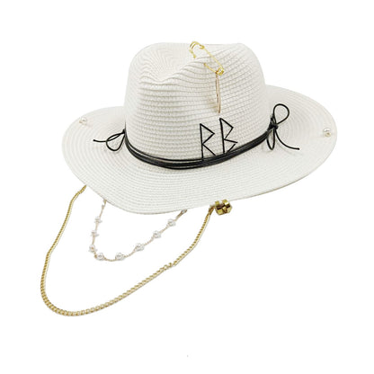 Chapéu de Palha Corrente Punk 2023 Novo Chapéu de Sol Acessórios Corrente Dourada Jazz Hip Hop Chapéu de Verão Estilo Punk Chapéu de Praia Chapéu de Igreja