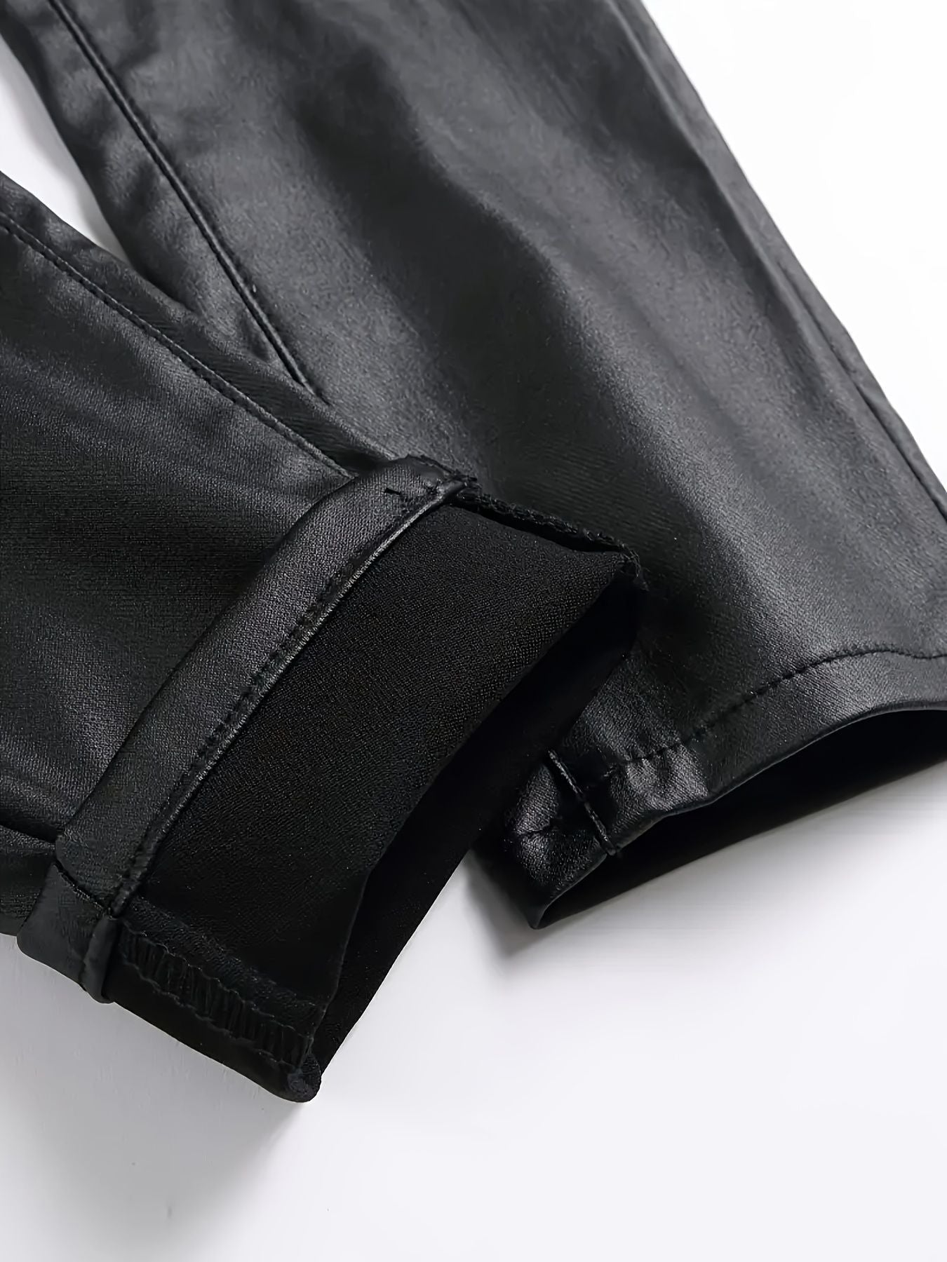 European and American men's plus size hot fashion black leather pants trend high-end slim fit small leg pants versatile pants