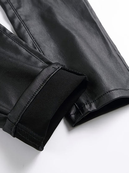 European and American men's plus size hot fashion black leather pants trend high-end slim fit small leg pants versatile pants