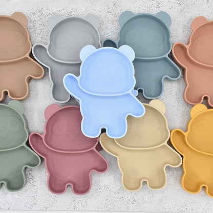 Children's Dishes Baby Silicone Sucker Bowl Baby Panda Face Dining Plate Toddle Training Tableware Kids Feeding Bowls