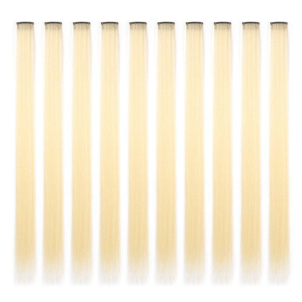Mechas Coloridas Cabelo Sintético 10 Peças Extensões de Cabelo Liso 55 cm Com Presilha Aplique para Mulheres Festa Cosplay Presentes