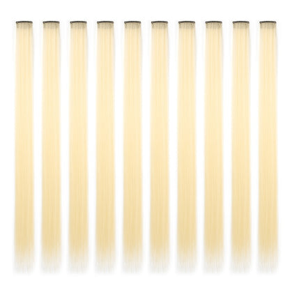 Mechas Coloridas Cabelo Sintético 10 Peças Extensões de Cabelo Liso 55 cm Com Presilha Aplique para Mulheres Festa Cosplay Presentes
