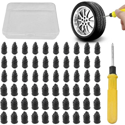 60 PEÇAS Kit de Reparação de Pneus com Pregos de Borracha Ferramenta de Reparo de Furo de Pneu com Chave de Fenda Kit de Parafusos de Reparo a Vácuo para Carro, Moto e Bicicleta