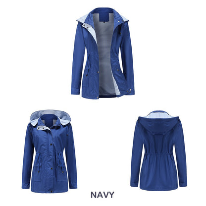 Purple Hooded Jacket for Spring 2025 Women's Office Fashion Women Outerwear Hat with Removable Waist Drawstring Water Proof